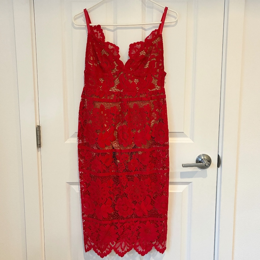 For Love and Lemons | Gianna Lace Dress Red Sz S - Picture 4 of 12